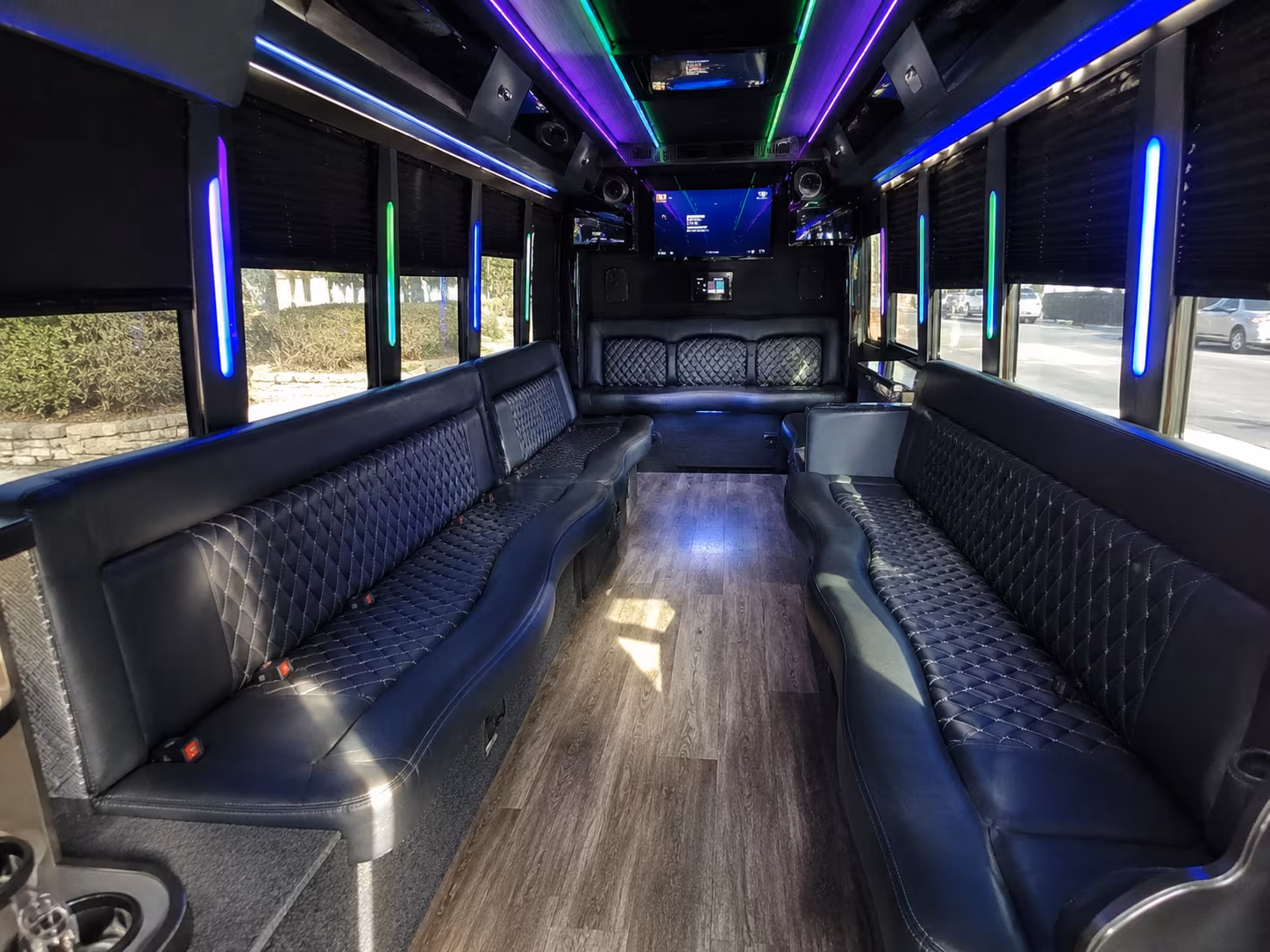 evesham 15 passenger party bus interior