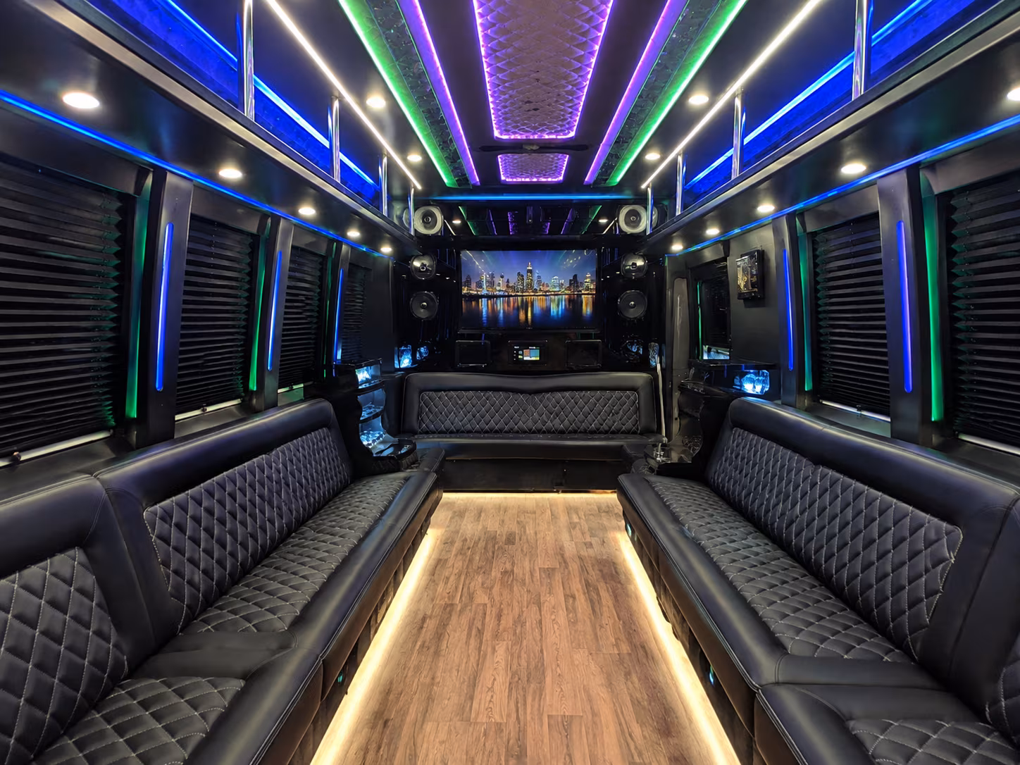 evesham 25 passenger party bus interior