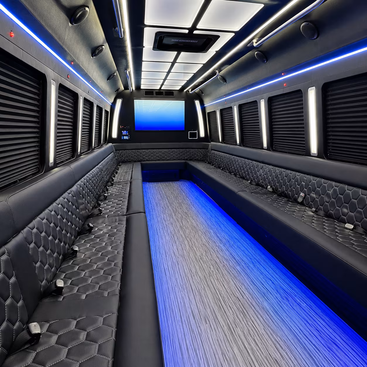 evesham 50 passenger party bus inside